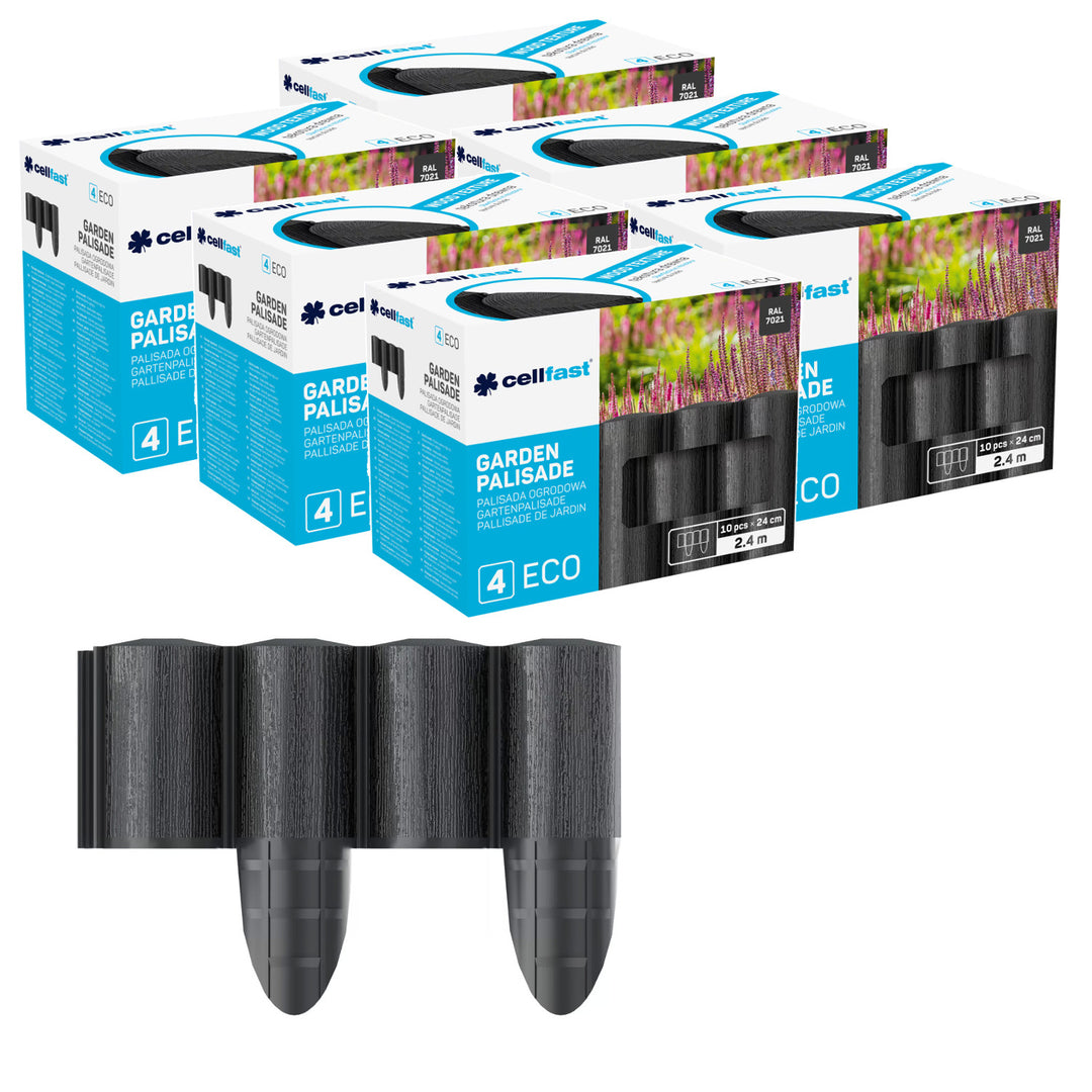 Staccionata da giardino Cellfast, effetto legno, resistente al gelo, lunghezza 14,4 m, colore antracite, 34-032