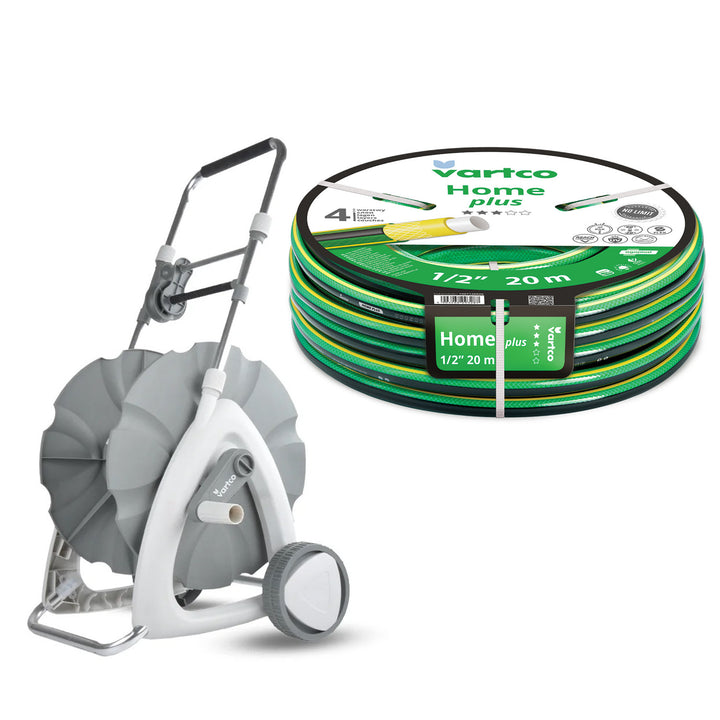 Carrello per tubo da giardino da 1/2" 45 m + Tubo da giardino Vartco Home Plus da 1/2" 20 m Agaplast