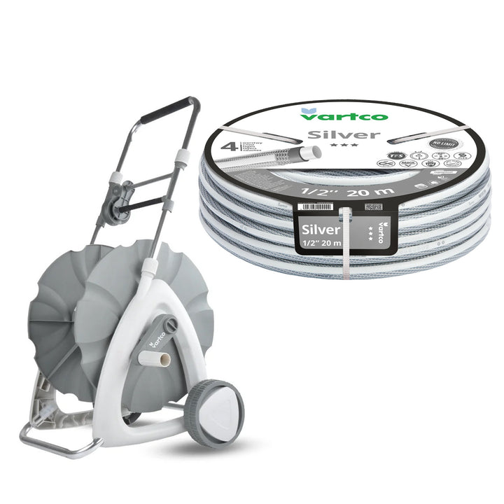 Carrello per tubo da giardino + tubo da giardino Vartco Silver 1/2" 20 m Agaplast