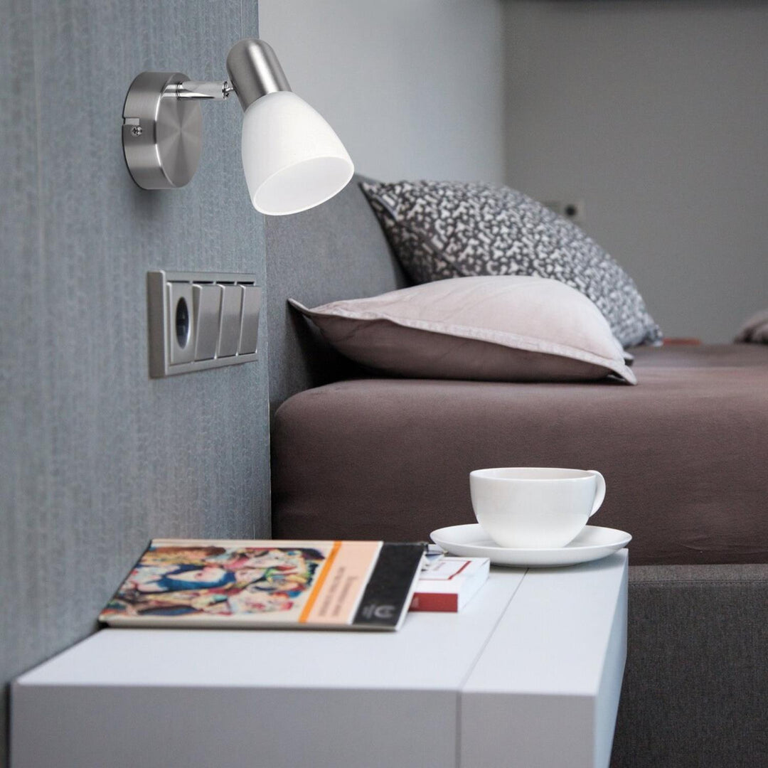 Lampada Soma spot E14 max 40W cromata satinata opalina 6301, 2 pezzi