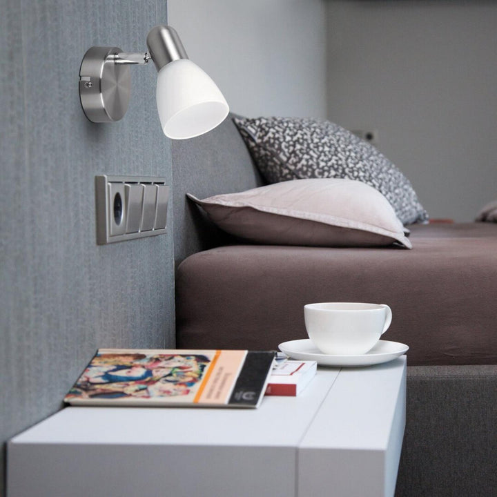 Lampada Soma spot E14 max 40W cromata satinata opalina 6301, 2 pezzi