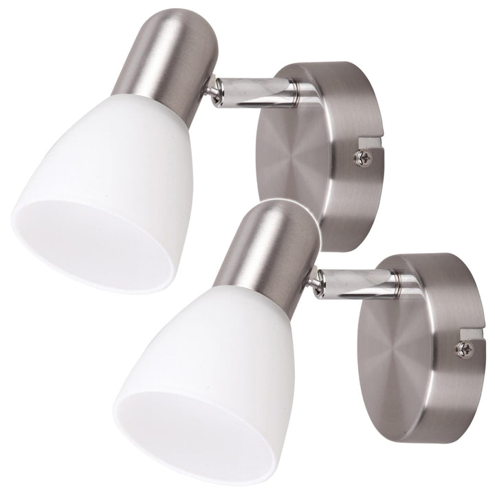 Lampada Soma spot E14 max 40W cromata satinata opalina 6301, 2 pezzi