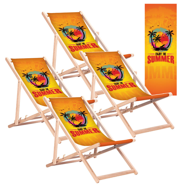 Sdraio classica in faggio GreenBlue GB183 con stampa “Enjoy The Summer”, 4 pezzi