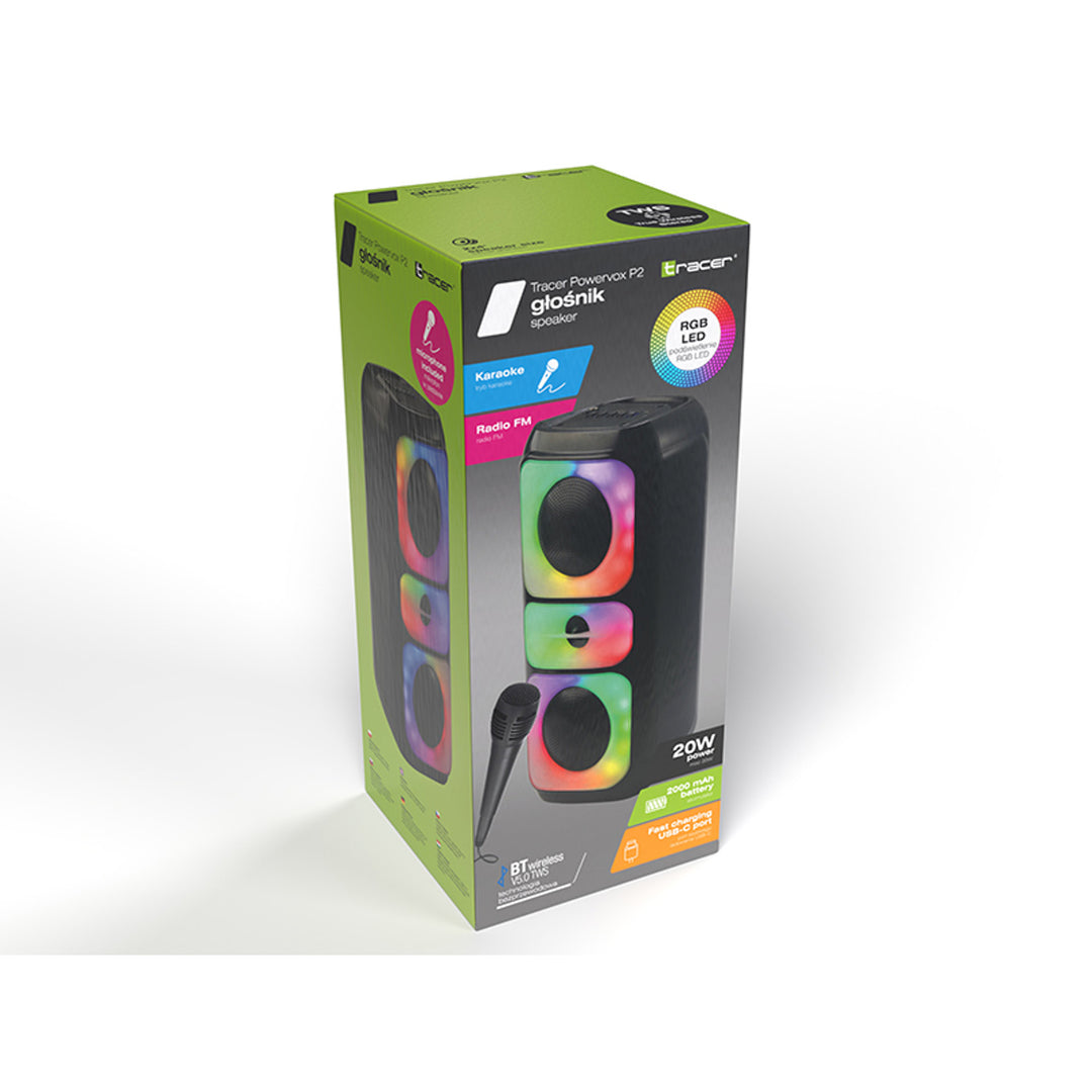 Altoparlante wireless Tracer, Bluetooth 5.0, potenza RMS 20 W, modalità karaoke, microfono, Powervox P2 TWS