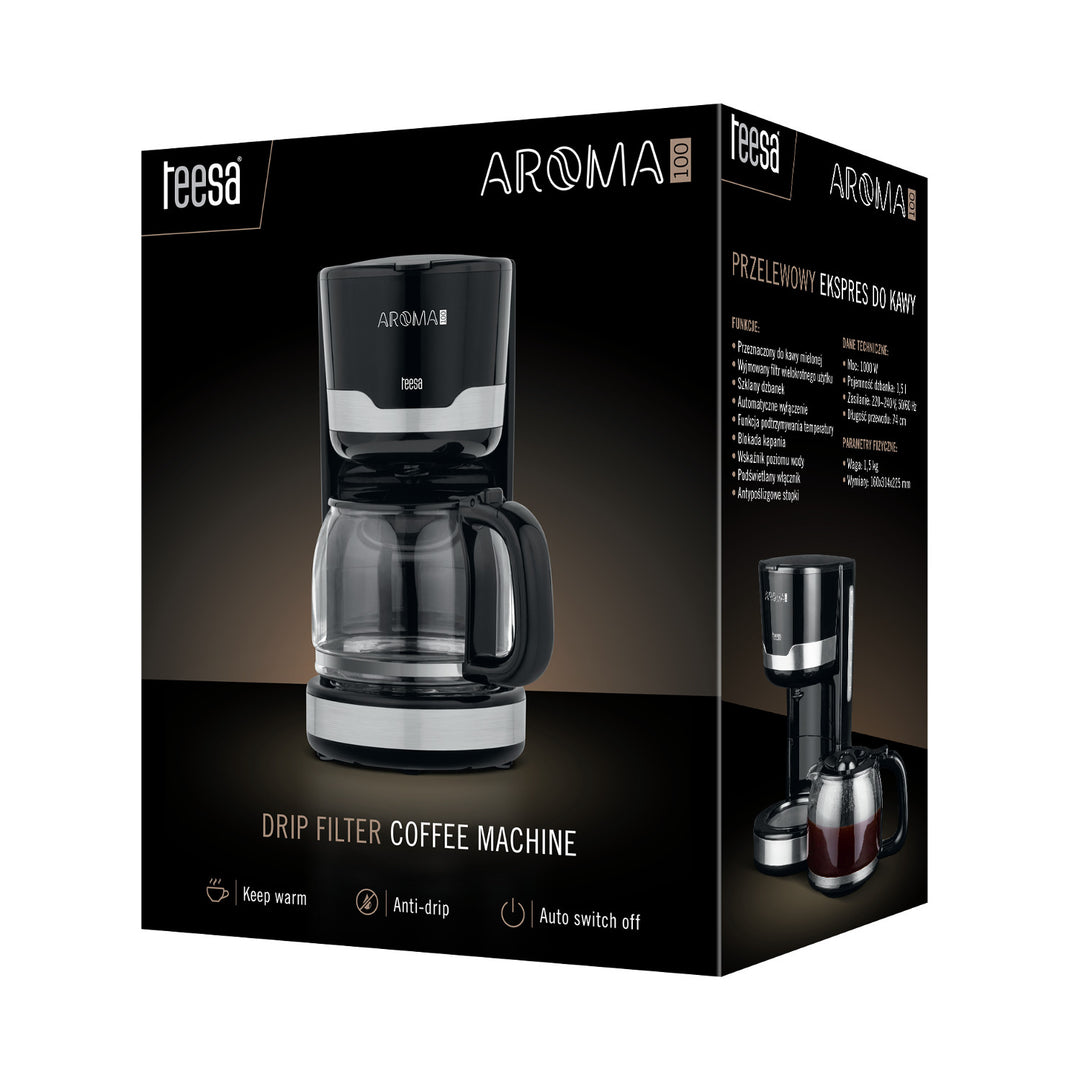Macchina da caffè a filtro Teesa AROMA 100 da 1,5 L, potenza 1000 W