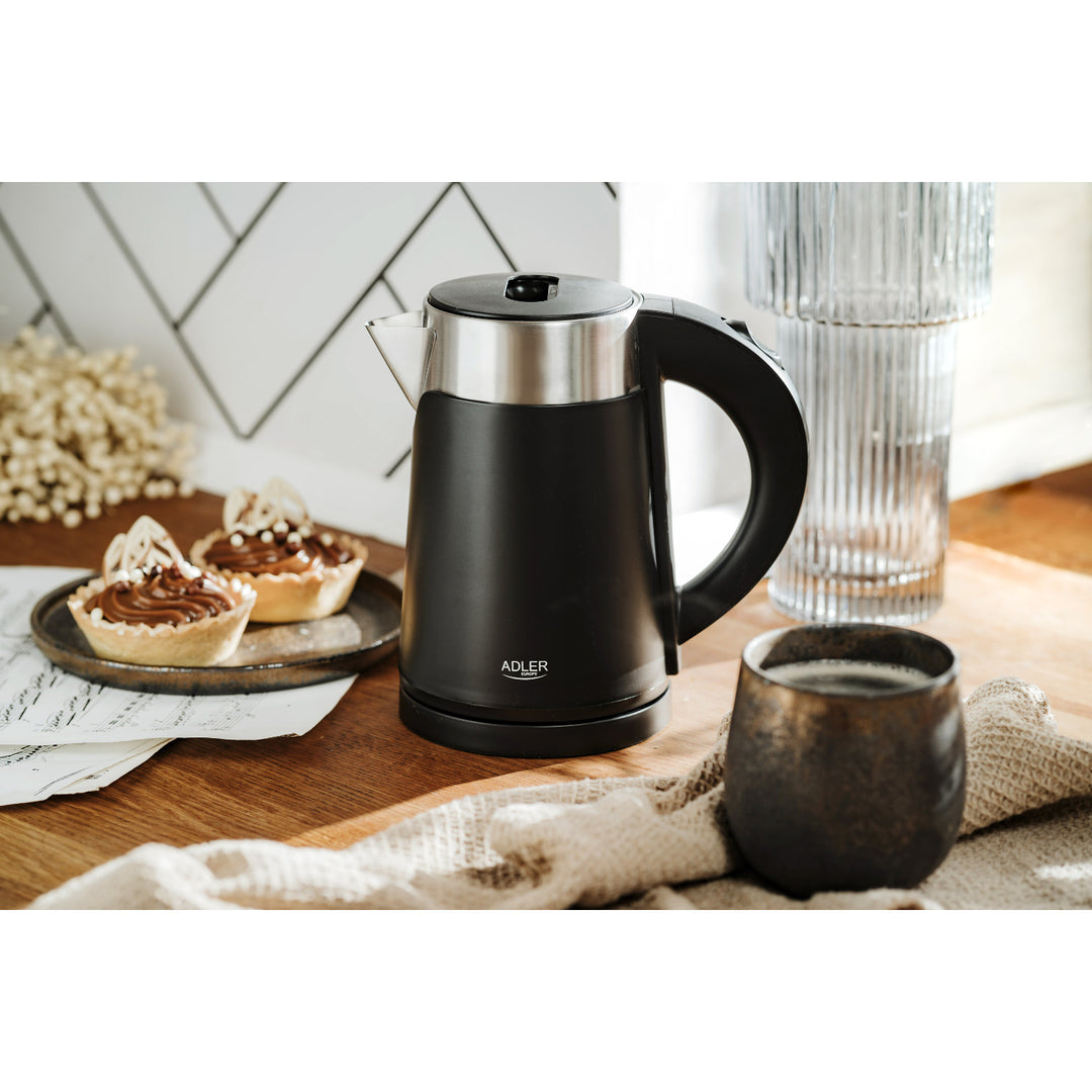 Bollitore elettrico Adler, in metallo, 0,6 L, silenzioso, potenza 800 W, nero. AD 1372
