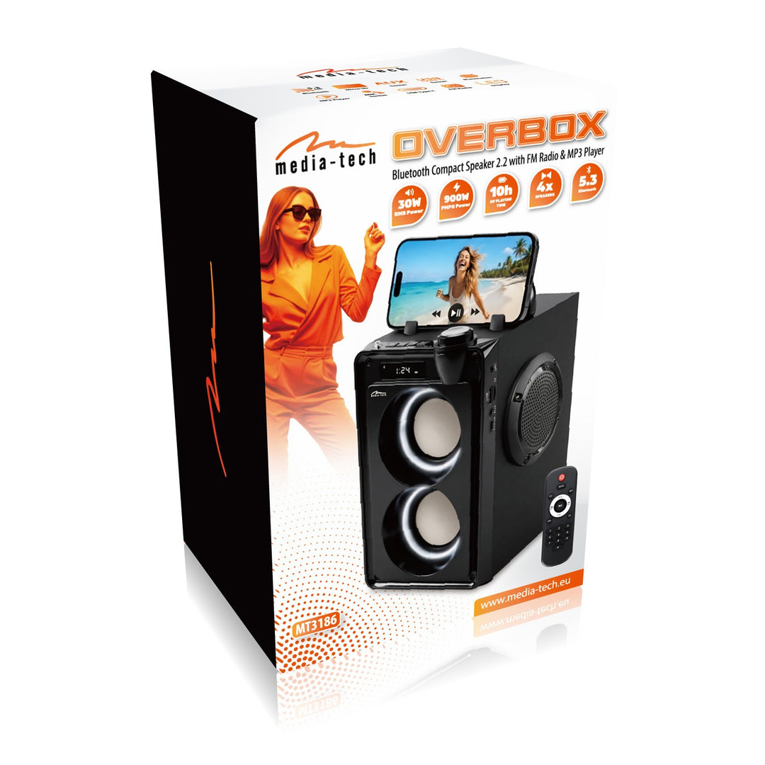 Altoparlante Bluetooth portatile OVERBOX MT3186, radio FM, supporto per schede SD e USB, potenza RMS 30 W, Mediatech