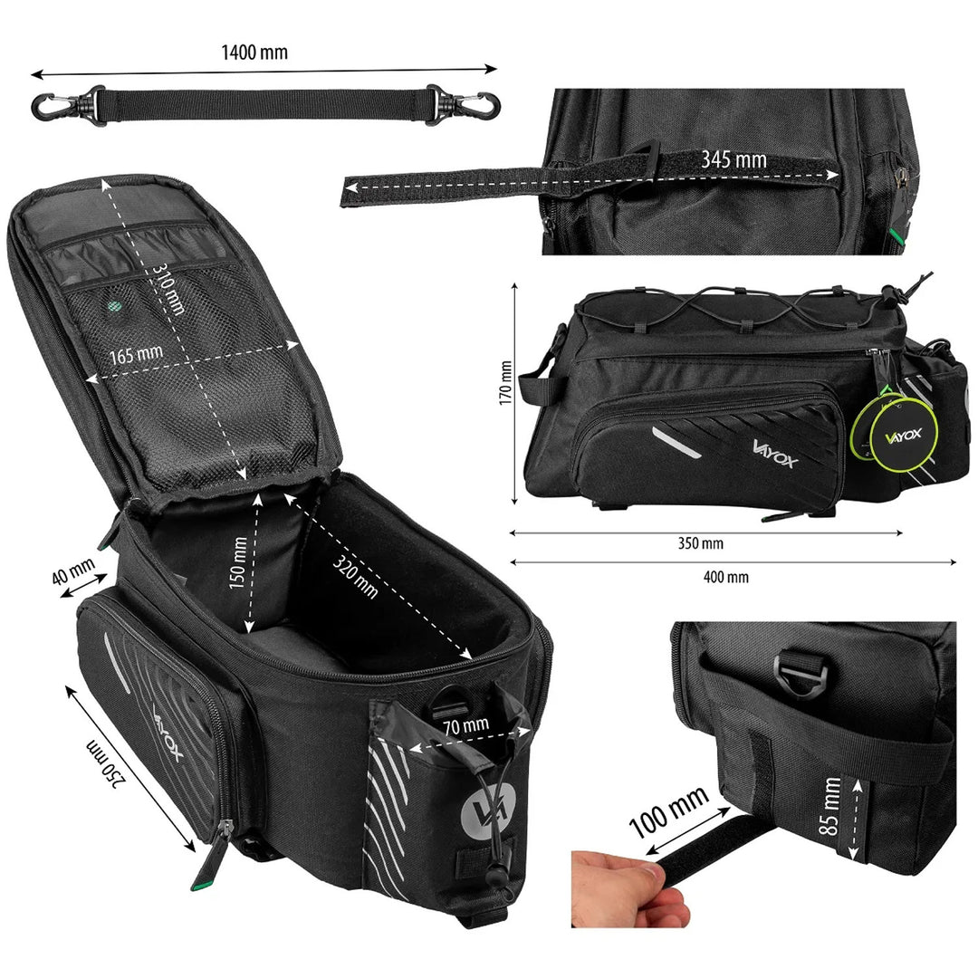 Borsa da bicicletta per portapacchi posteriore, capacità 12 l, impermeabile, Vayox