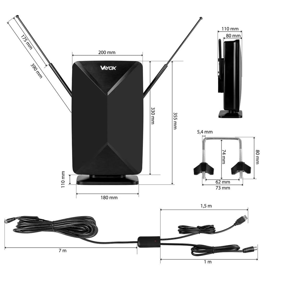 Antenna attiva, da interno, da esterno, DVB-T2, TV terrestre 4K, Vayox