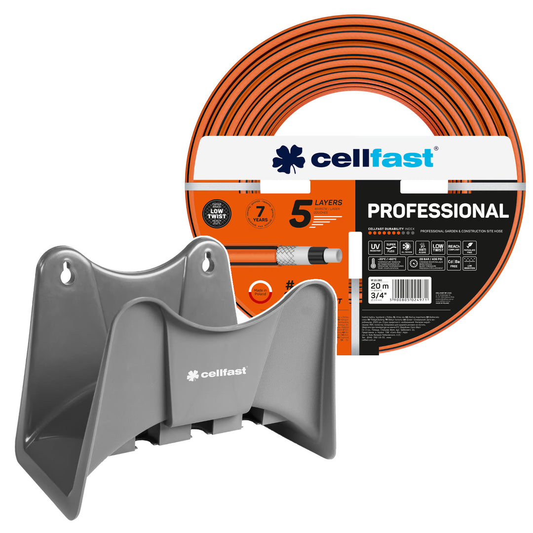 Tubo da giardino Cellfast, PROFESSIONAL 3/4" 20 m + gancio per tubo Cellfast grigio