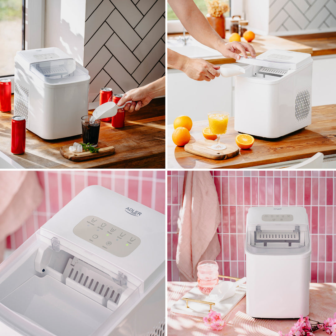 Macchina per il ghiaccio, 12 kg/24h, 2 dimensioni dei cubetti, modalità di pulizia, funzionamento silenzioso, pannello touch, AD 8800, Adler