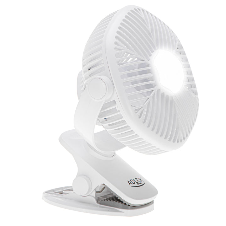 Ventilatore a batteria da 5"/12,7 cm con clip - USB / LED, AD 7335, Adler