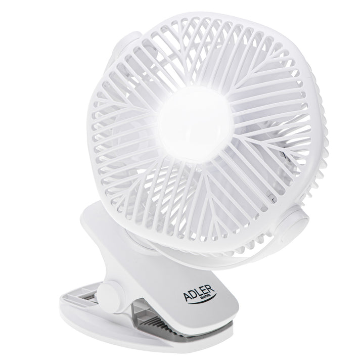 Ventilatore a batteria da 5"/12,7 cm con clip - USB / LED, AD 7335, Adler