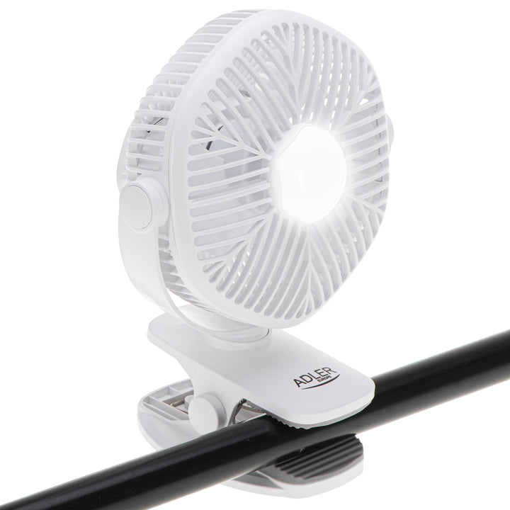 Ventilatore a batteria da 5"/12,7 cm con clip - USB / LED, AD 7335, Adler