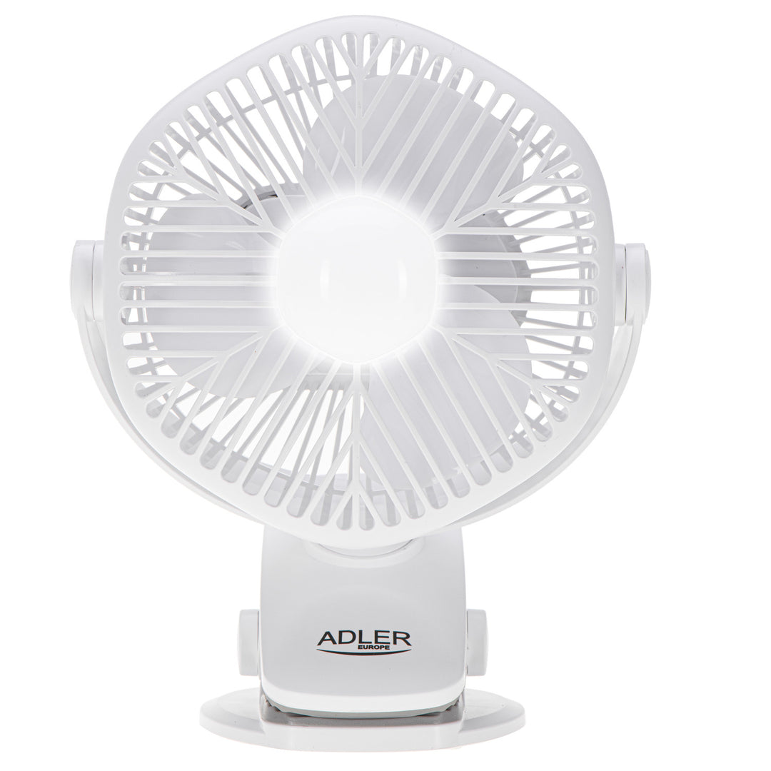 Ventilatore a batteria da 5"/12,7 cm con clip - USB / LED, AD 7335, Adler