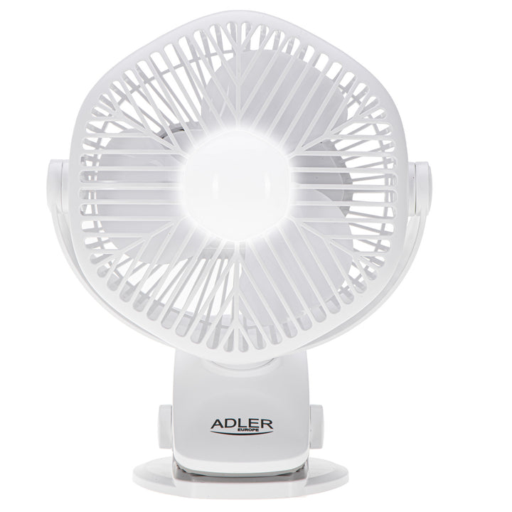 Ventilatore a batteria da 5"/12,7 cm con clip - USB / LED, AD 7335, Adler