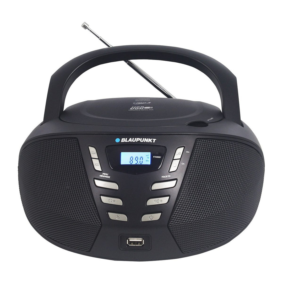 Boombox Blaupunkt, CD/MP3/USB/AUX, display LCD, funzione orologio con sveglia, sintonizzatore FM, BB7BK