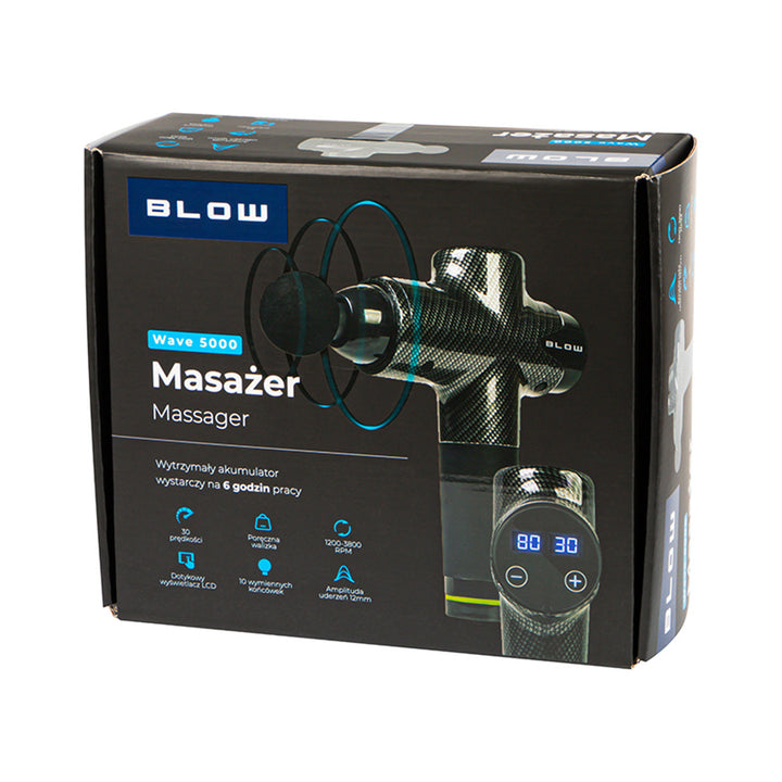 Massaggiatore Blow, 10 testine, caricabatterie e valigetta, potenza 200 W, 30 modalità di velocità, ricarica rapida, 44-341