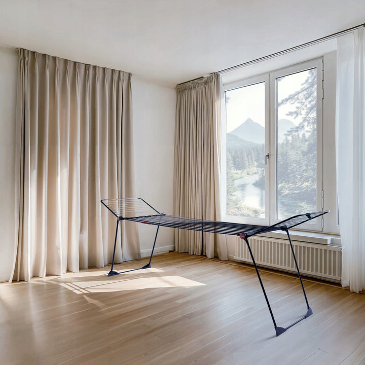 Stendibiancheria Vileda Infinity Flex Ultimate, colore nero, fino a 30 m di superficie di asciugatura, estensibile, struttura rialzata, ganci per la biancheria, rotelle integrate, 179620