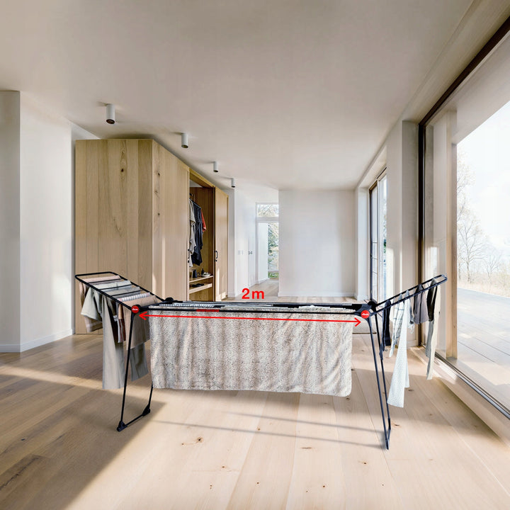 Stendibiancheria Vileda Infinity Flex Ultimate, colore nero, fino a 30 m di superficie di asciugatura, estensibile, struttura rialzata, ganci per la biancheria, rotelle integrate, 179620