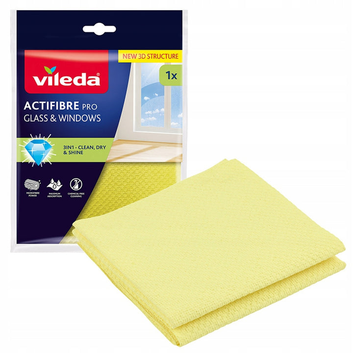Panno Vileda Actifibre Pro per vetri e finestre, lavabile in lavatrice, rivestimento in PVA, senza aloni né macchie, pulisce solo con acqua, 183298