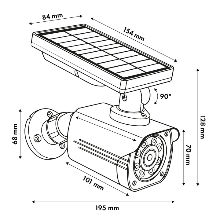 Falsa telecamera solare, LED lampeggiante, sensore di movimento, illuminazione a LED, adesivi inclusi, SOL1800S/B, 2 pezzi