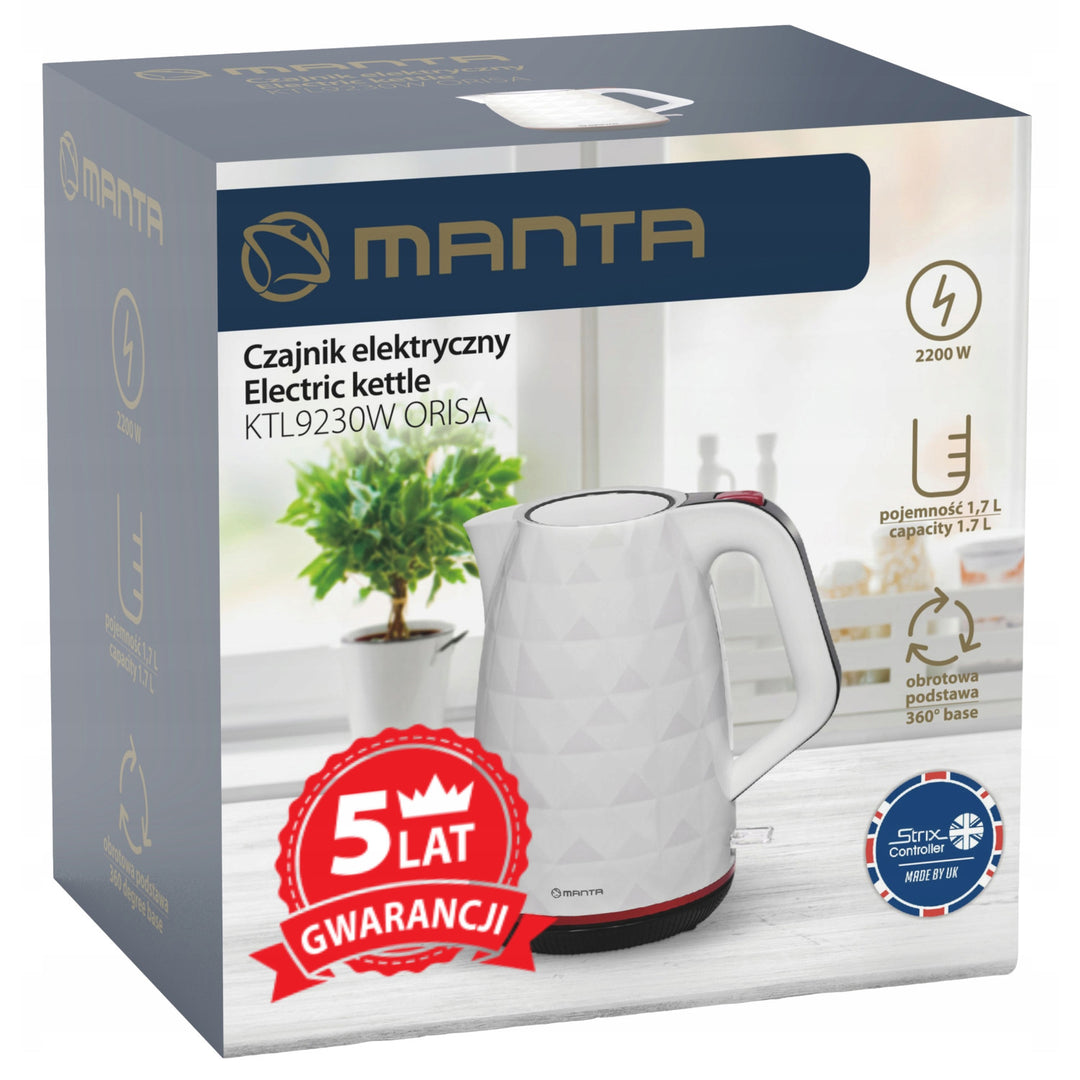 Bollitore elettrico senza filo Manta ORISA 1,7 L 2200 W bianco