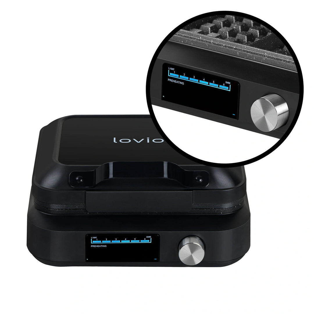 Macchina per cialde LOVIO PerfectCrisp, 2 cialde grandi, 1500 W, 6 livelli di cottura, LVWF002BK