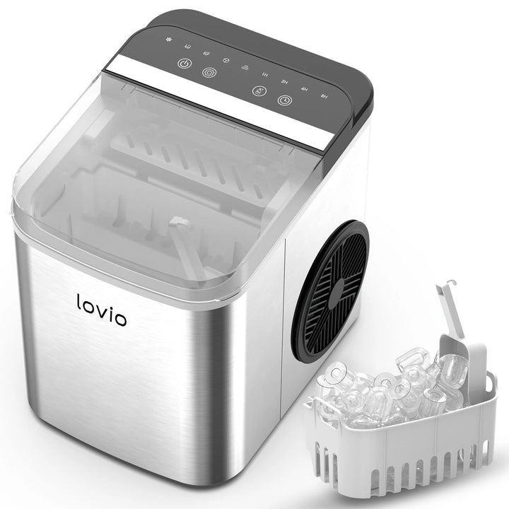 Macchina per il ghiaccio domestica Lovio Crystal Ice Plus, in acciaio, color argento, ghiaccio istantaneo
