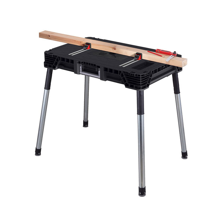 Tavolo da officina portatile Keter Jobmade, portata 453 kg, piedini antiscivolo, contenitore con morsetti sotto il piano, 239985