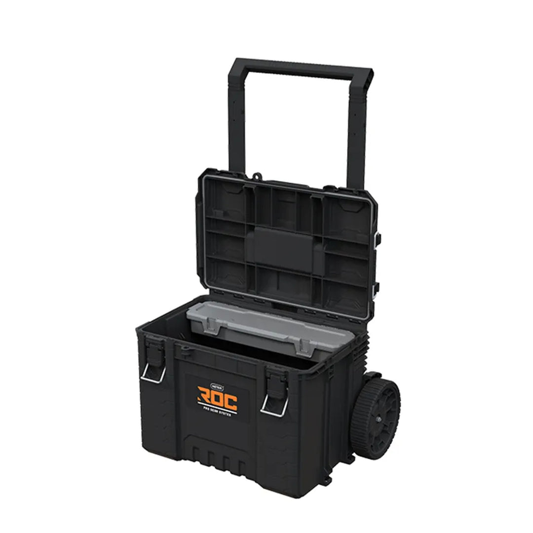 Set di 3 cassette portautensili Keter ROC Pro Gear 2.0, capacità totale 110 L, protezione IP65, maniglia telescopica rimovibile, chiusura con lucchetto, 256982