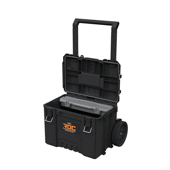 Set di 3 cassette portautensili Keter ROC Pro Gear 2.0, capacità totale 110 L, protezione IP65, maniglia telescopica rimovibile, chiusura con lucchetto, 256982