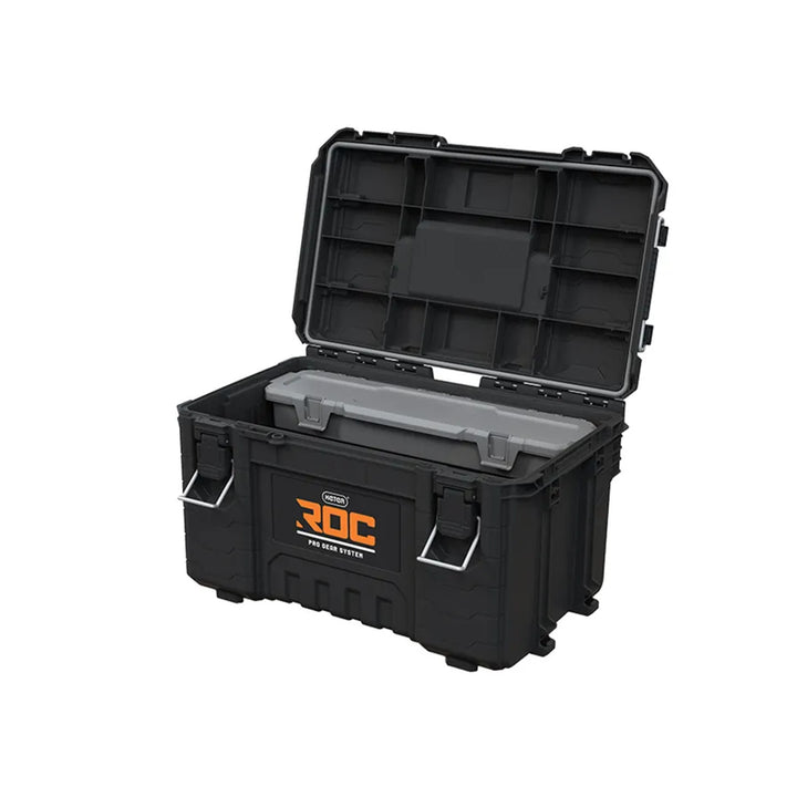 Set di 3 cassette portautensili Keter ROC Pro Gear 2.0, capacità totale 110 L, protezione IP65, maniglia telescopica rimovibile, chiusura con lucchetto, 256982