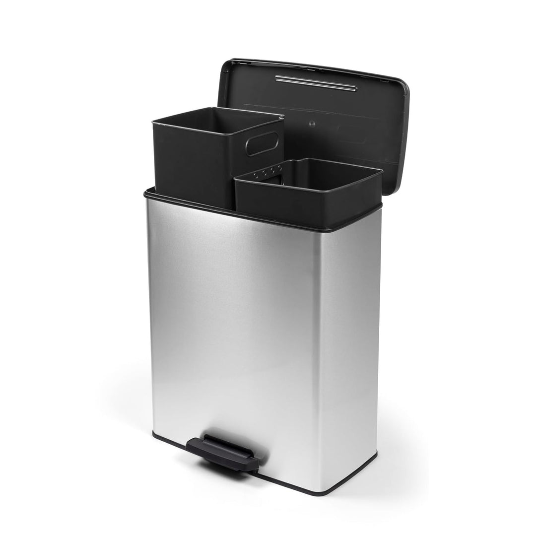 Cestino per rifiuti con pedale Curver, contenitori da 2x26 L, metallizzato, colore argento, 251002