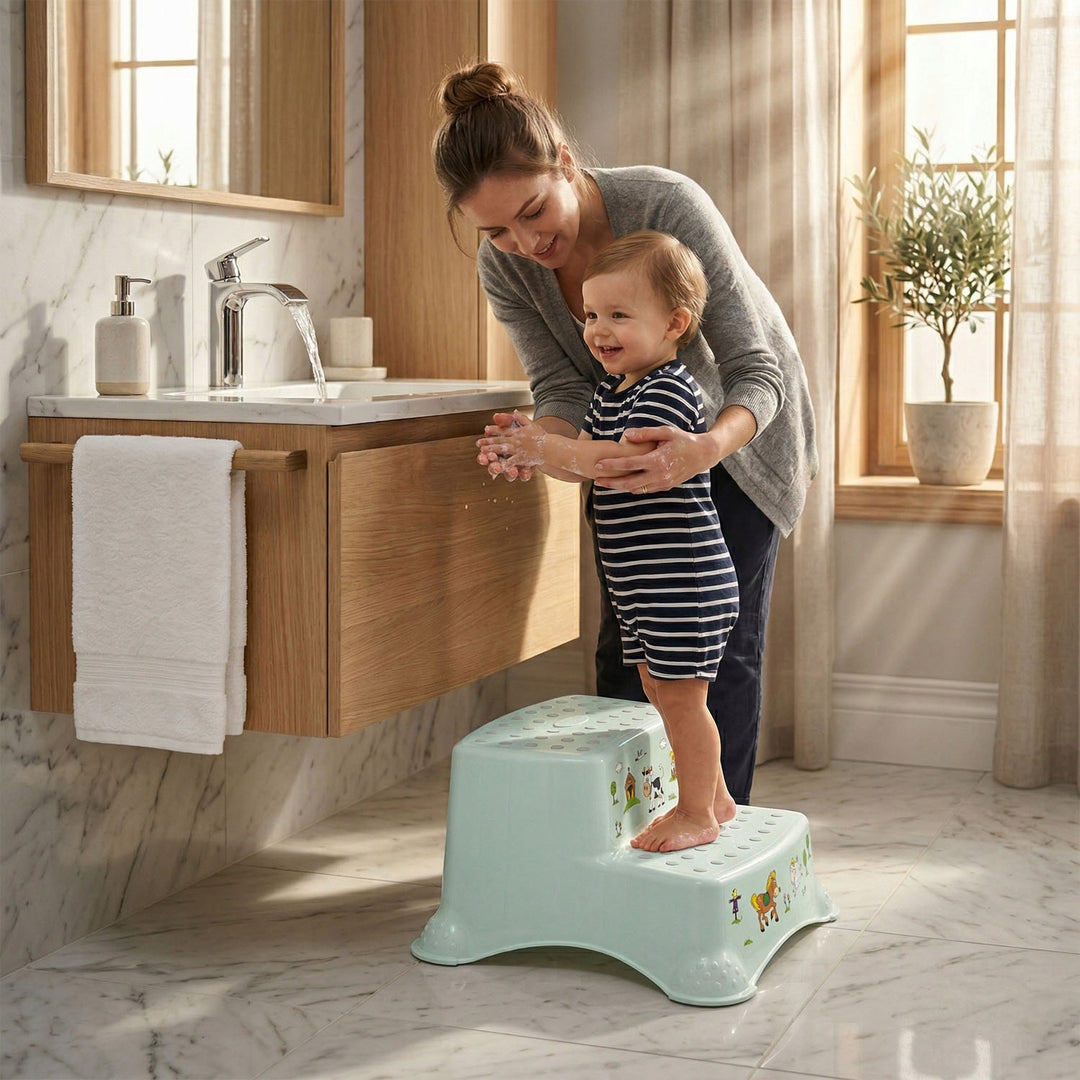 Piattaforma per bambini a due gradini Keeeper, con funzione antiscivolo, serie "Funny Farm", portata fino a 120 kg, 1003132006300
