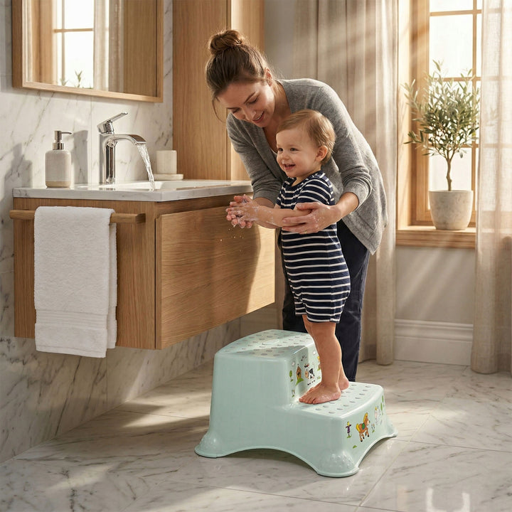 Piattaforma per bambini a due gradini Keeeper, con funzione antiscivolo, serie "Funny Farm", portata fino a 120 kg, 1003132006300