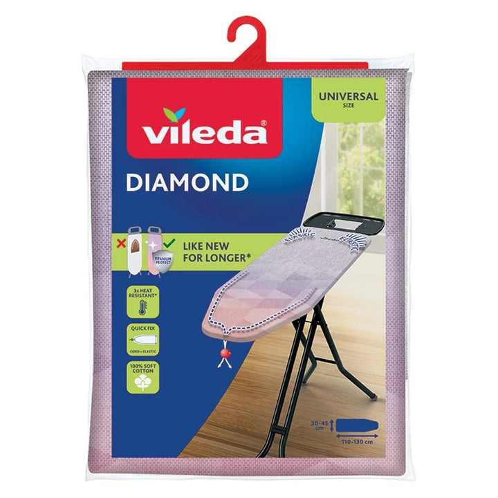 Copriasse da stiro Vileda Diamond, lunghezza 110-130 cm, resistente alle alte temperature, sistema Quick Fix, 142468