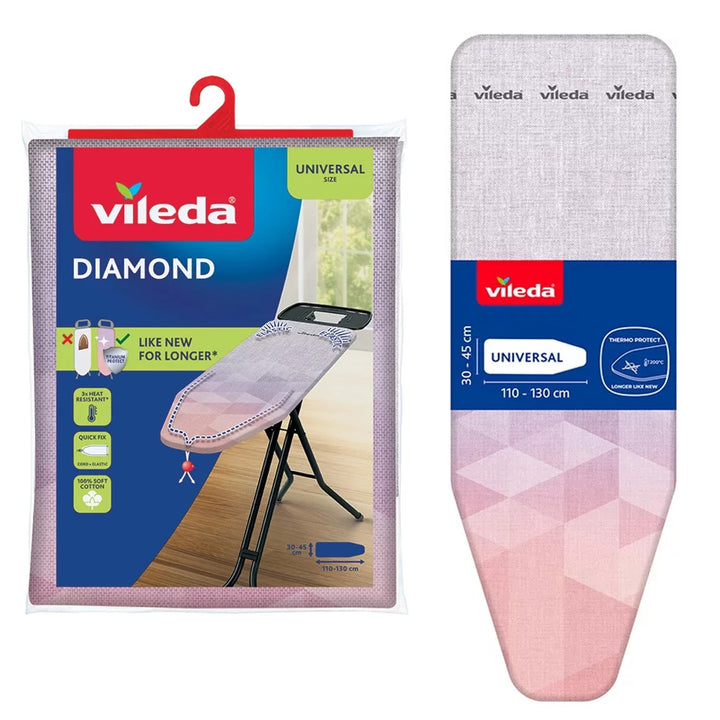 Copriasse da stiro Vileda Diamond, lunghezza 110-130 cm, resistente alle alte temperature, sistema Quick Fix, 142468