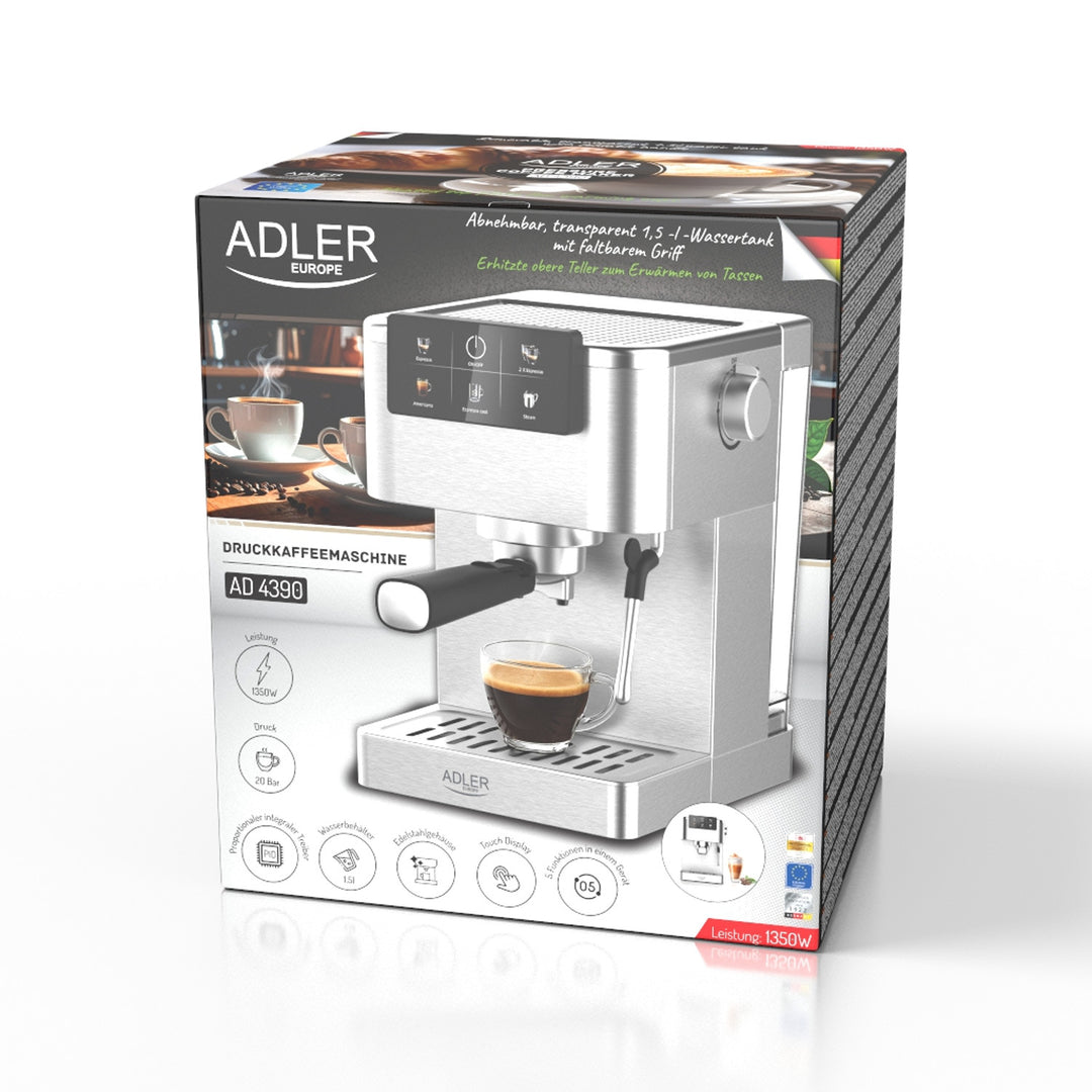 Macchina da caffè da 20 bar, Thermoblock, montalatte, 5 in 1, Adler AD 4390