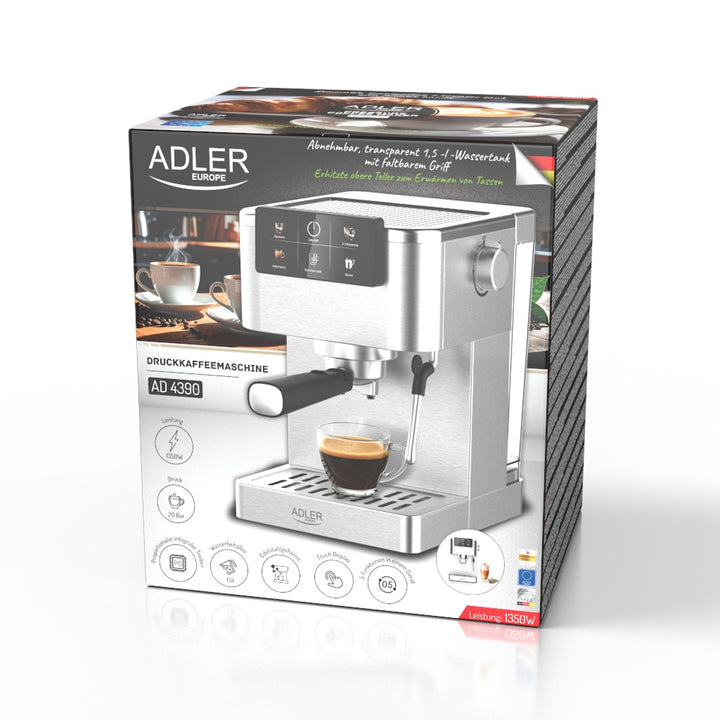 Macchina da caffè da 20 bar, Thermoblock, montalatte, 5 in 1, Adler AD 4390