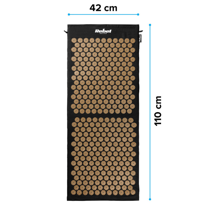 Tappetino terapeutico con punte per agopressione e cuscino, 110x42 cm, XL, punte dorate, Rebel Active