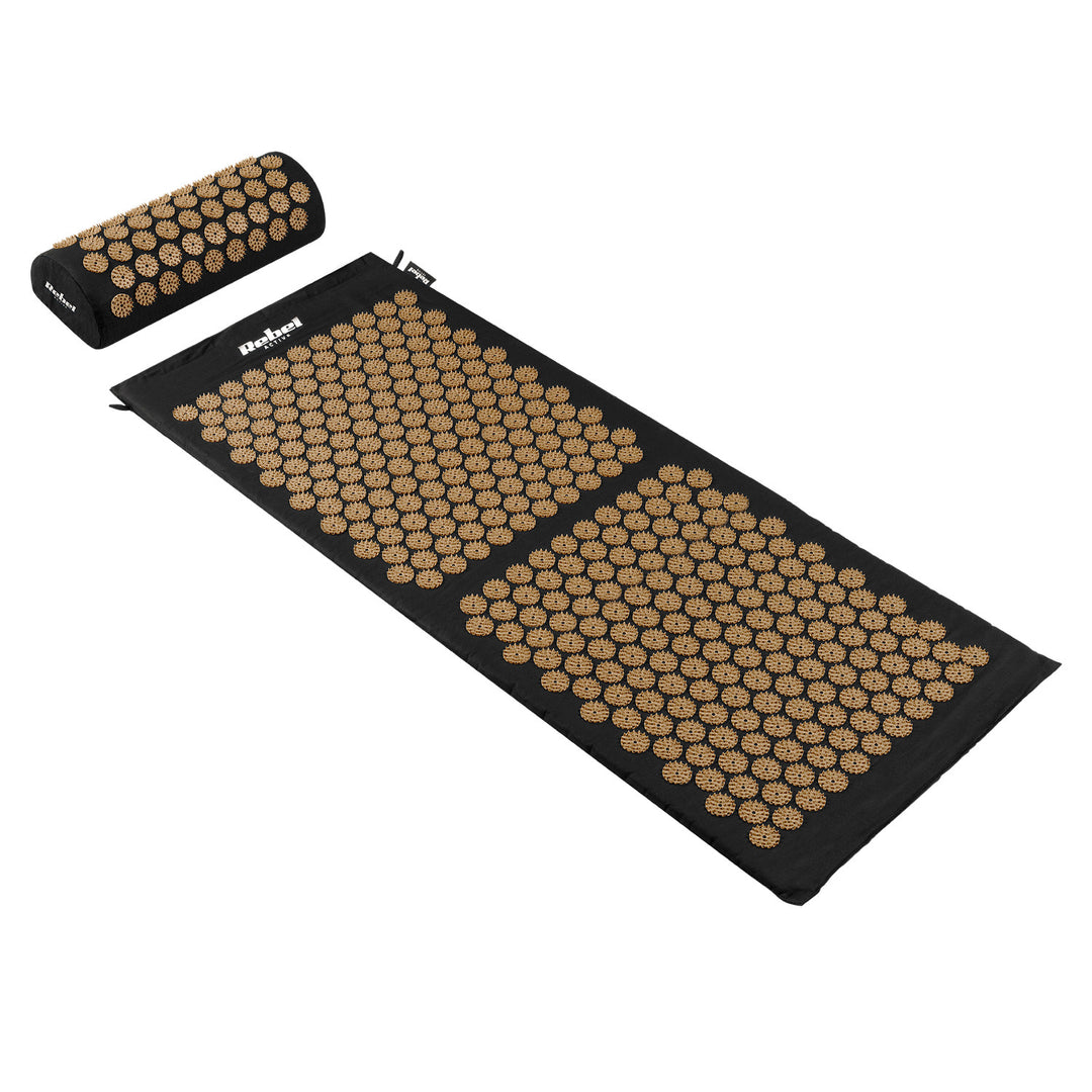 Tappetino terapeutico con punte per agopressione e cuscino, 110x42 cm, XL, punte dorate, Rebel Active