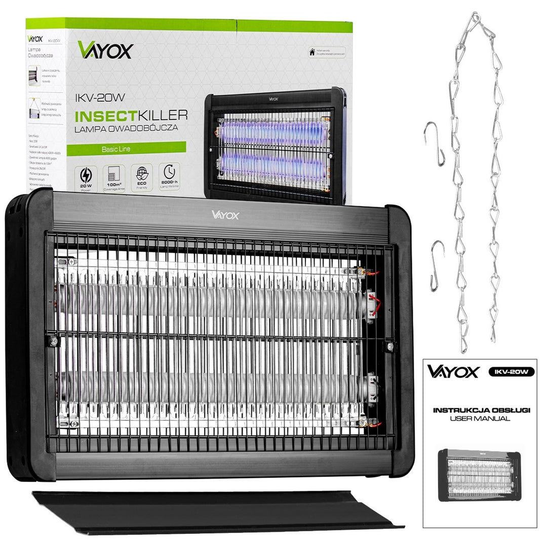 Lampada elettrostatica per zanzare, mosche e falene, trappola elettrica, UV, 20 W, Vayox