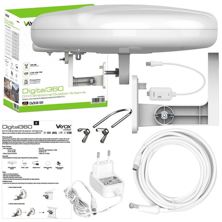 Antenna esterna Digital360 4G LTE FM VHF UHF VA0024 Vayox