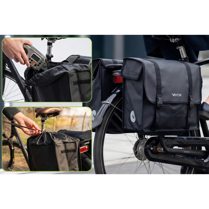 Borsa da bicicletta doppia in PVC per portapacchi con maniglia, nera, 40 L, VA0446, Vayox