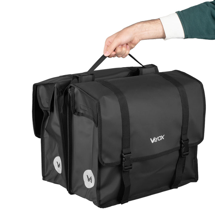 Borsa da bicicletta doppia in PVC per portapacchi con maniglia, nera, 40 L, VA0446, Vayox