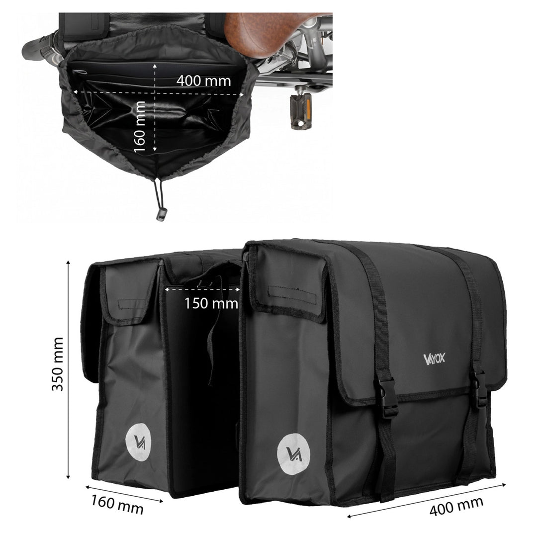 Borsa da bicicletta doppia in PVC per portapacchi con maniglia, nera, 40 L, VA0446, Vayox