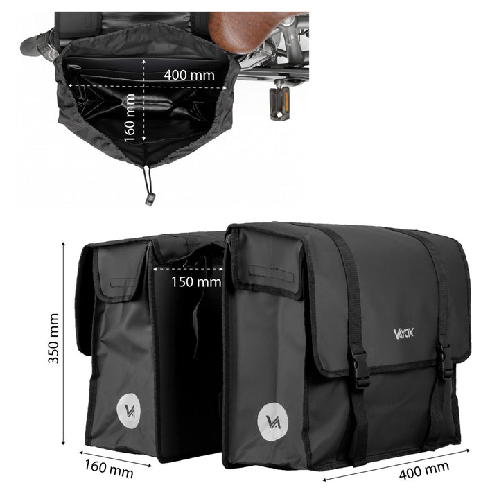 Borsa da bicicletta doppia in PVC per portapacchi con maniglia, nera, 40 L, VA0446, Vayox