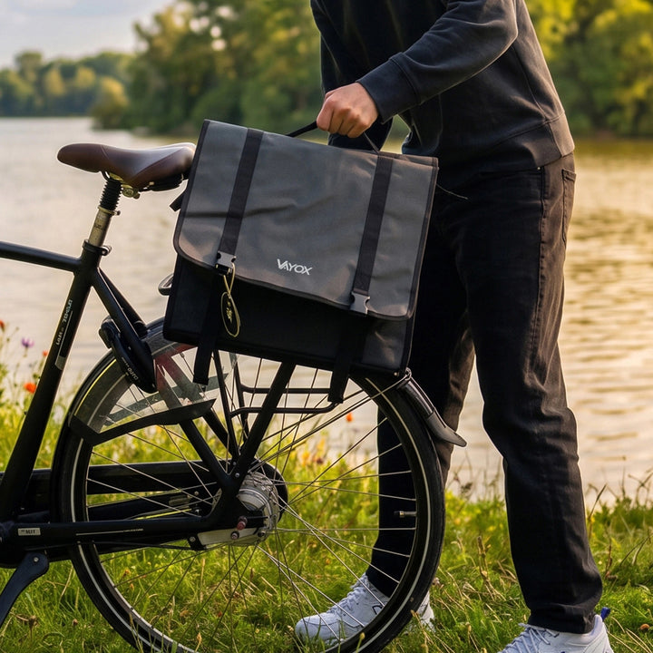 Borsa da bicicletta doppia in PVC per portapacchi con maniglia, nera, 40 L, VA0446, Vayox