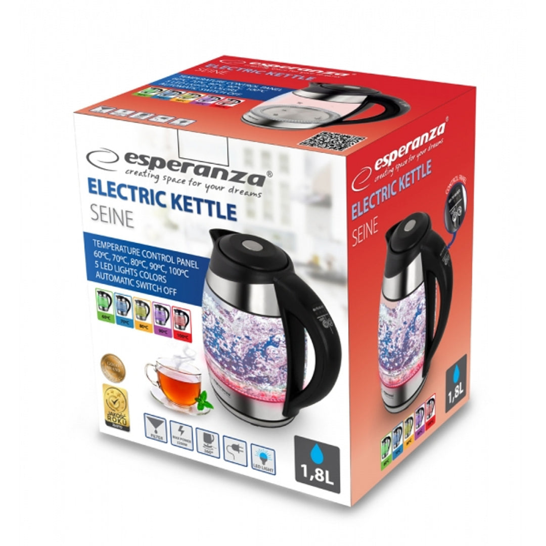 Bollitore elettrico in vetro con LED e termostato, 1,8 l, Esperanza